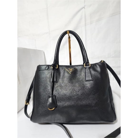Authentic PRADA Saffiano Leather Medium Double Zip Tote Bag Black - Picture 1 of 14